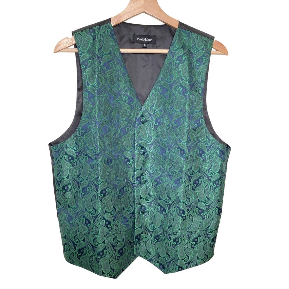 Paul Malone Men’s Emerald Paisley Formal Dress Tuxedo Vest S Wedding Prom NWOT